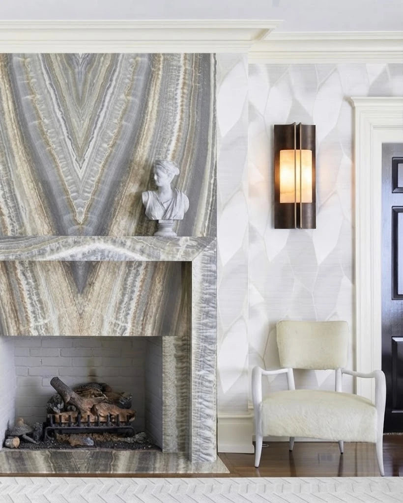 Modern Alabaster Cylinder Wall Sconce in Sophisticated Interior Setting