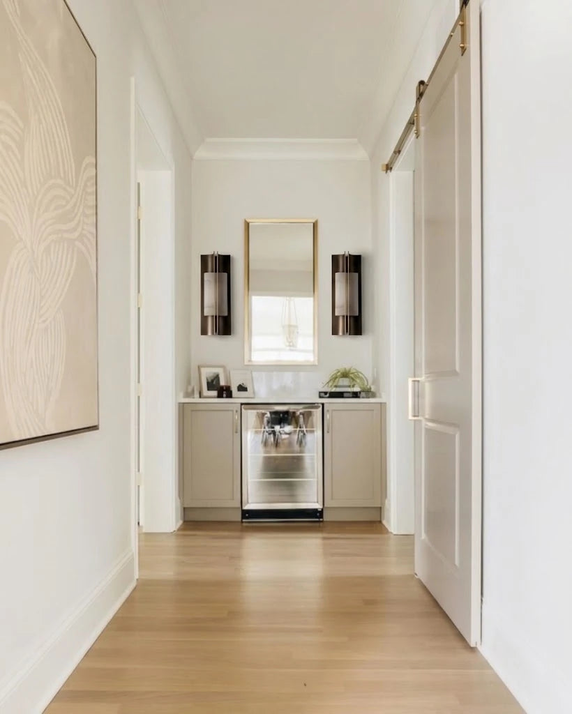 Modern Alabaster Cylinder Wall Sconce in Designer Hallway Space
