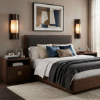 Modern Alabaster Cylinder Wall Sconce in Cozy Master Bedroom Setting
