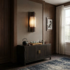Modern Alabaster Cylinder Wall Sconce in Contemporary Living Room