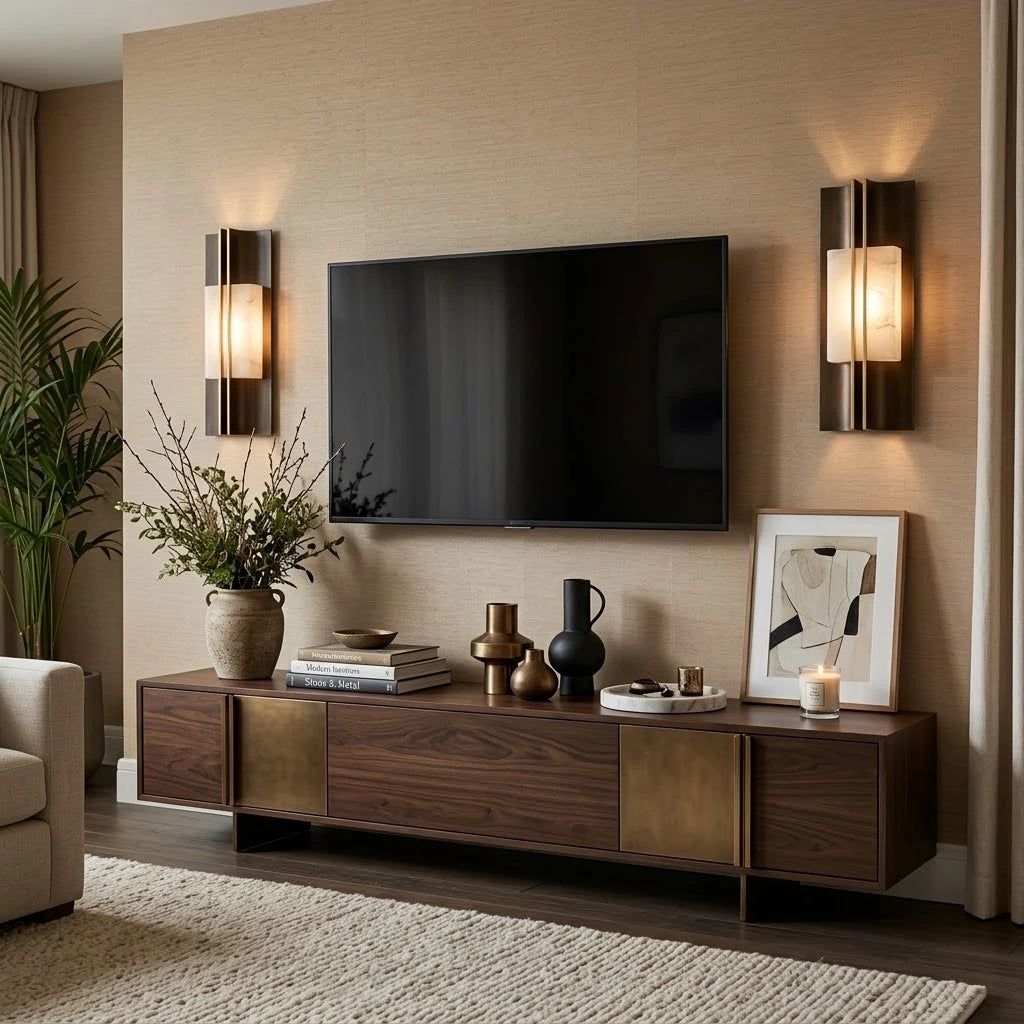 Modern Dark Winged Base Wall Sconce in Designer Living Area
