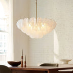 Modern White Disc Art Glass Chandelier in Formal Dining Room