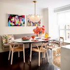 Modern White Disc Chandelier in Stylish Dining Nook