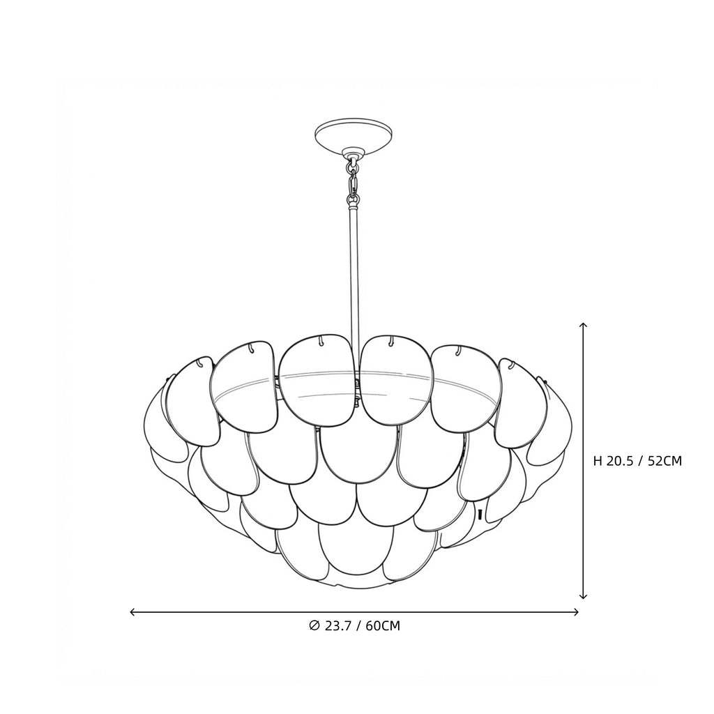 Modern Large Multi-Tier White Disc Chandelier Line Art Dimension Diagram