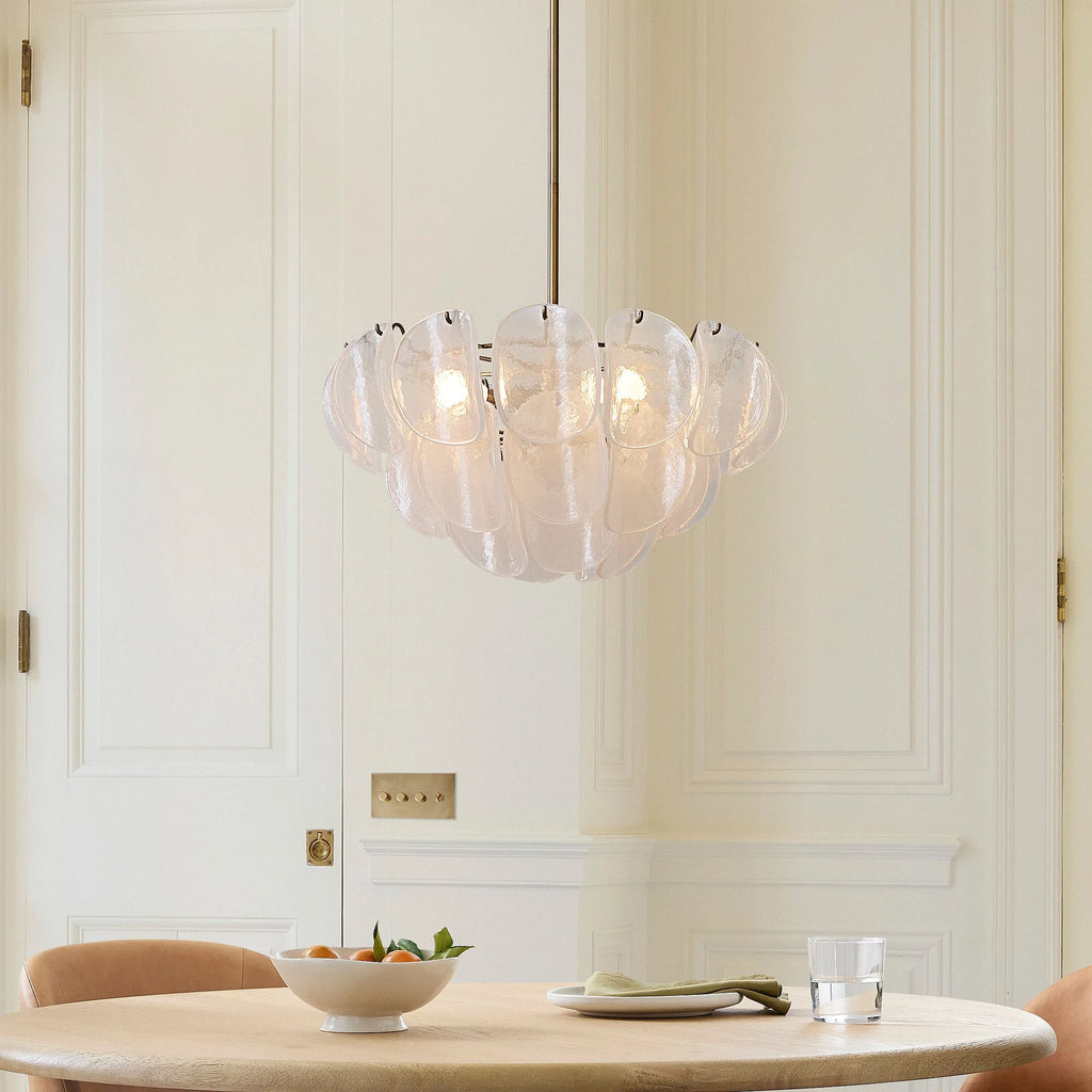 Modern White Disc Chandelier in Elegant Dining Space