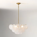 Illuminated Modern White Disc Art Glass Chandelier Studio Shot