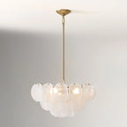 Illuminated Modern White Disc Art Glass Chandelier Studio Shot