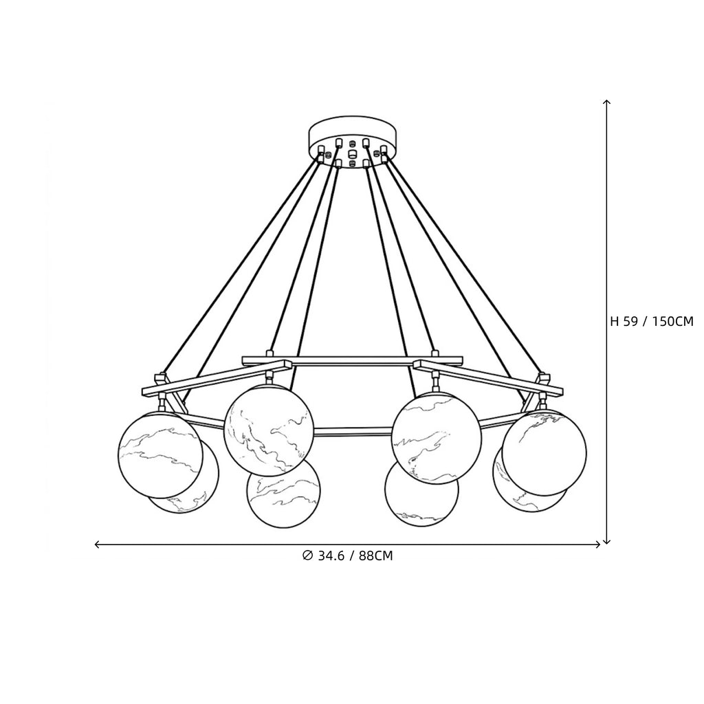 Customizable Alabaster Globe Chandelier – Brass Hexagon Ring Dining Room Table Light