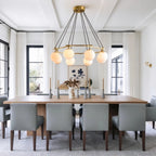 Modern Alabaster Sphere Chandelier in Classic Dining Room Setting