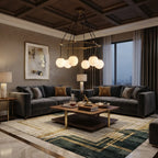 Modern Alabaster Sphere Chandelier in Sophisticated Living Room Setting