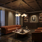 Modern Alabaster Sphere Chandelier in Grand Living Area