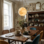 Modern Alabaster Sphere Pendant Light in Designer Dining Space