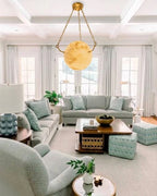 Modern Alabaster Sphere Pendant Light in Bright Contemporary Living Room Setting