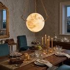 Modern Alabaster Sphere Pendant Light in Formal Dining Room
