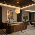 Modern Alabaster Sphere Pendant Light in Grand Foyer Setting