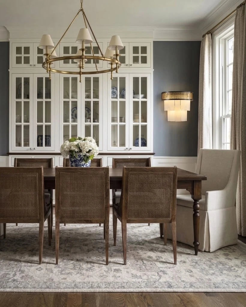 Modern Tiered Alabaster Wall Sconce in Designer Dining Space   