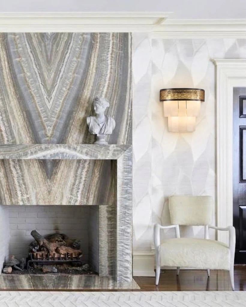 Modern Pierced Metal Band Wall Sconce in Sophisticated Interior Setting   