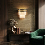 Modern Tiered Alabaster Wall Sconce in Sophisticated Living Room Setting   
