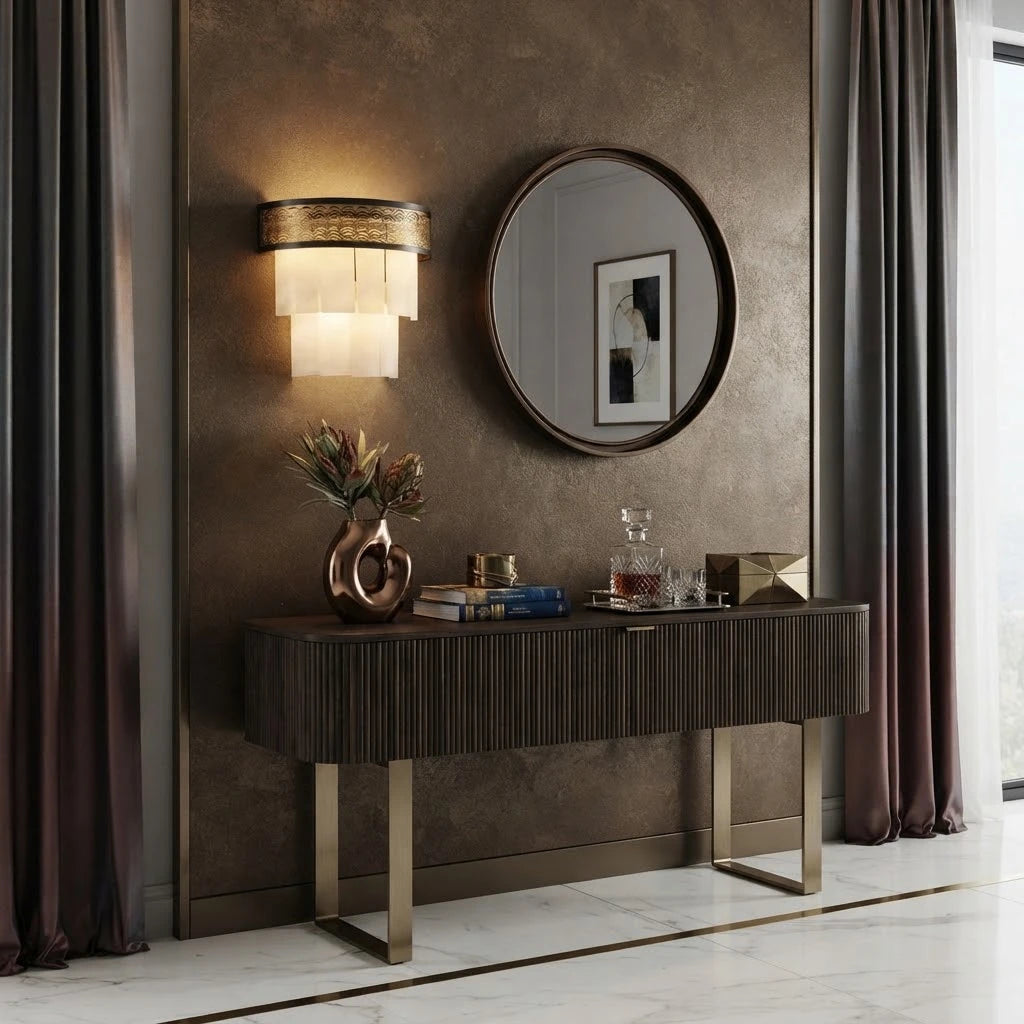 Modern Pierced Metal Band Wall Sconce in Luxury Entryway Foyer   