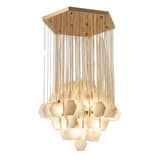 Customizable Alabaster Hexagon Pendant Light – Brass Canopy Plate Stairwell Void Chandelier