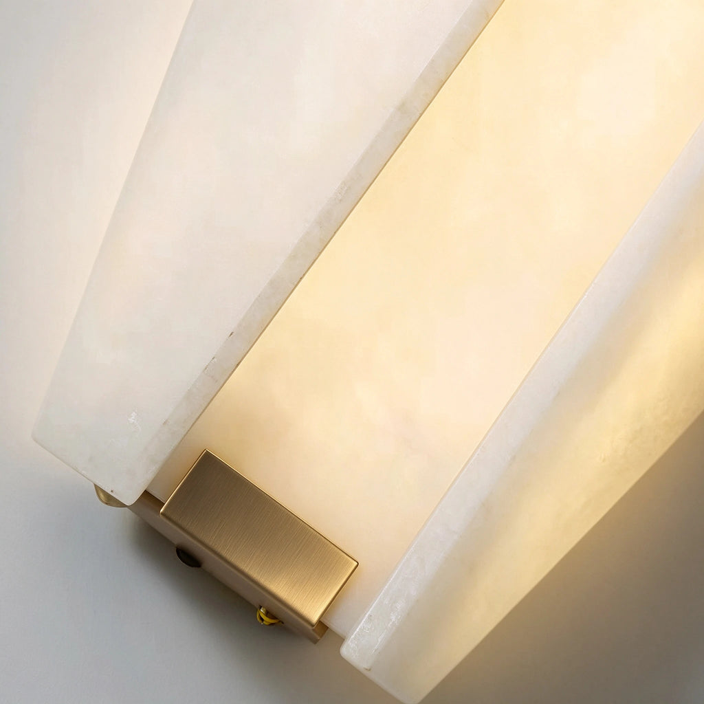 Close Up View of Hexagonal Alabaster Stone and Bottom Brass Bracket Details   