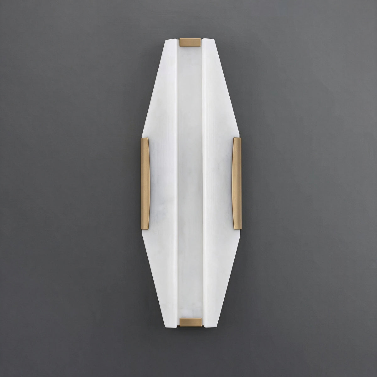 Modern Hexagonal Alabaster Wall Sconce Off State Studio Display on Grey Background   
