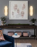 Modern Hexagonal Alabaster Wall Sconce in Designer Entryway Foyer Setting[