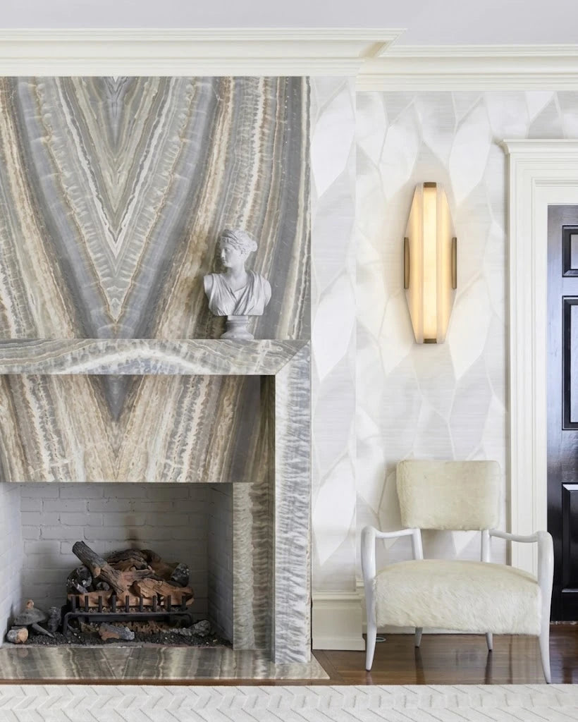 Modern Alabaster Wall Sconce in Sophisticated Living Room Setting   