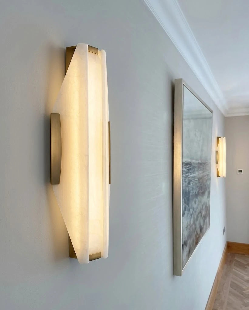 Modern Alabaster Wall Sconce in Elegant Hallway Corridor   