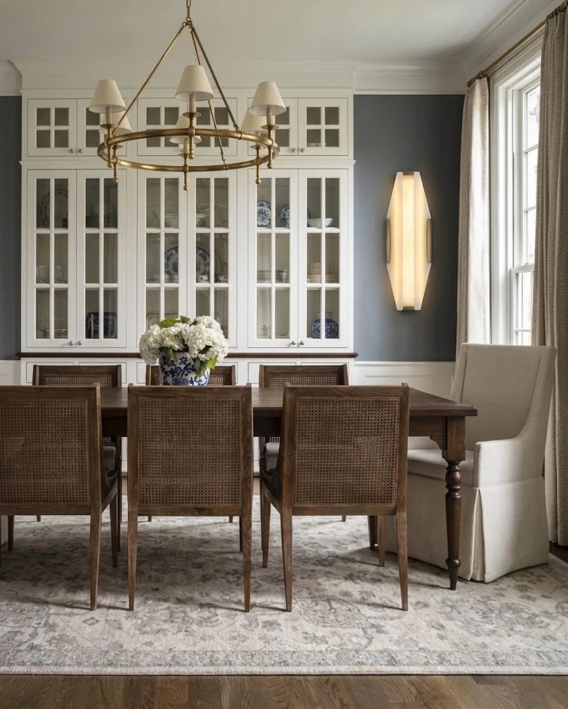 Modern Hexagonal Alabaster Wall Sconce in Formal Dining Room   