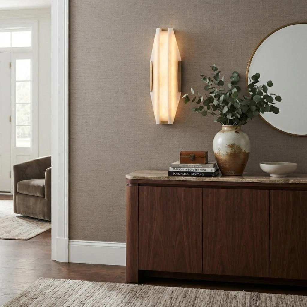 Modern Alabaster Wall Sconce in Contemporary Living Space