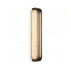 Modern Metal Trim and Alabaster Long Wall Sconce with Vertical Metal Edging and Warm Light on Pure White Background