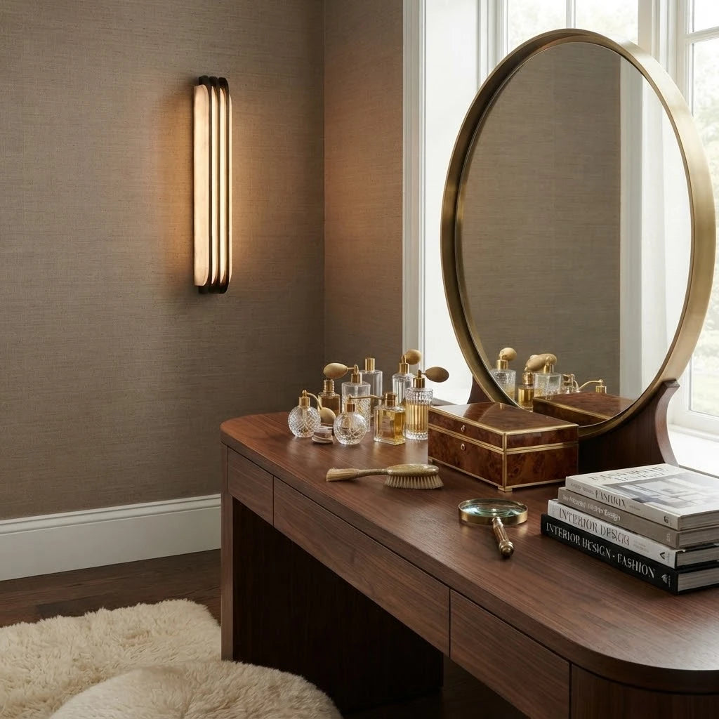 Modern Alabaster Long Wall Sconce in Luxury Dressing Area
