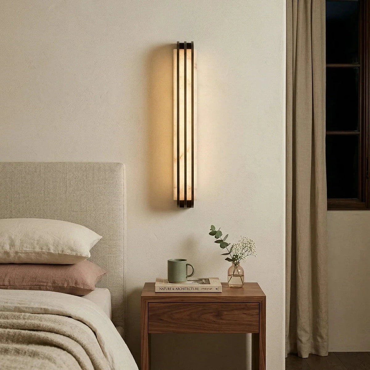 Modern Metal Trim Alabaster Wall Sconce in Elegant Bedroom Decor