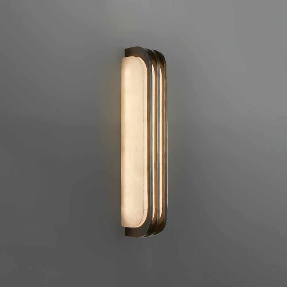 Illuminated Modern Metal Trim Wall Sconce Studio Shot on Grey Background