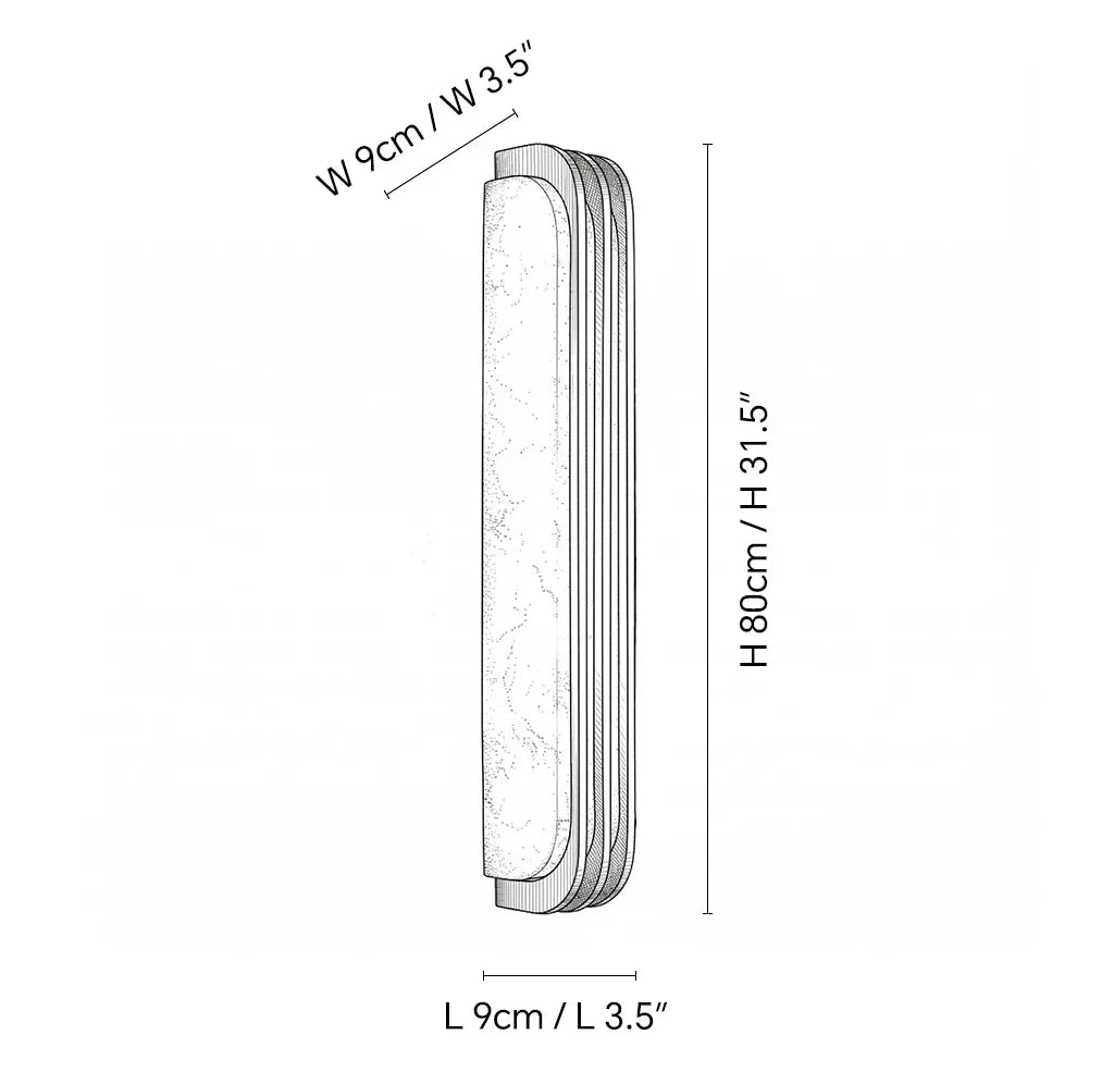 Modern Metal Trim and Alabaster Long Wall Sconce Line Art Dimension Diagram