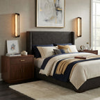 Modern Alabaster Long Wall Sconce in Cozy Bedroom Interior