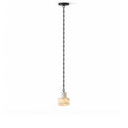 Modern Black Frame Alabaster Art Glass Pendant Light with Black Canopy on Pure White Background
