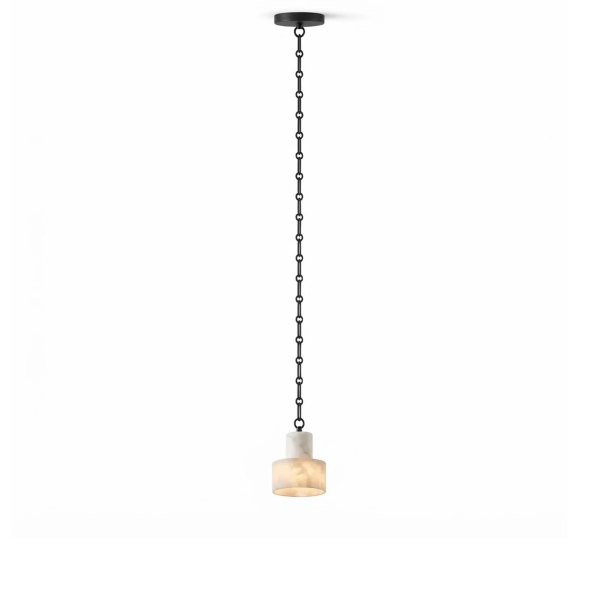 Modern Black Frame Alabaster Art Glass Pendant Light with Black Canopy on Pure White Background