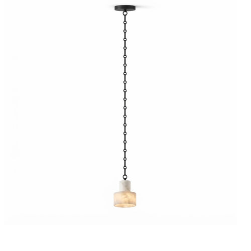 Modern Black Frame Alabaster Art Glass Pendant Light with Black Canopy on Pure White Background