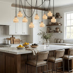 Modern Multi-Light Alabaster Pendant Chandelier Over Kitchen Island