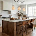 Modern Black Frame Multi-Light Alabaster Pendant Light Over Kitchen Bar