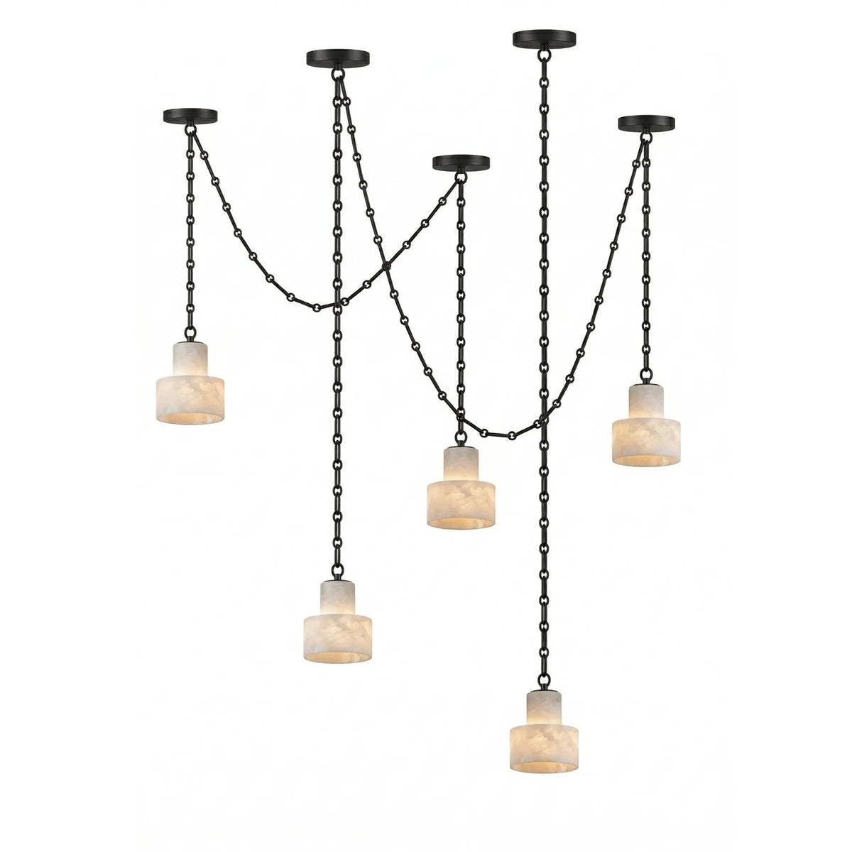 Modern 4-Light Alabaster Pendant Chandelier Studio Display