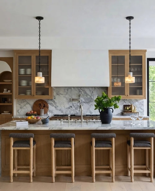 Modern Alabaster Art Glass Pendant Light Over Kitchen Island