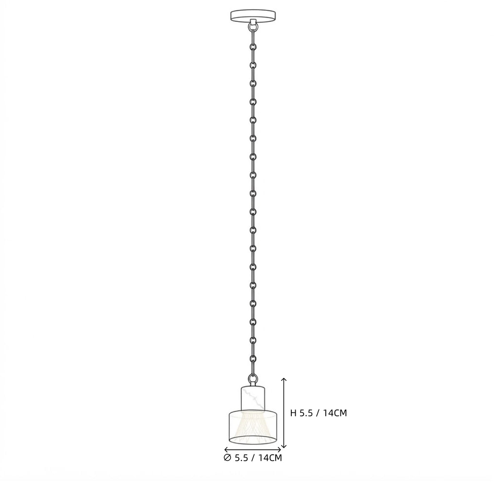 Modern Single Pendant Alabaster Light Line Art Dimension Diagram