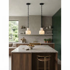 Modern Black Frame Alabaster Pendant Light in Contemporary Kitchen