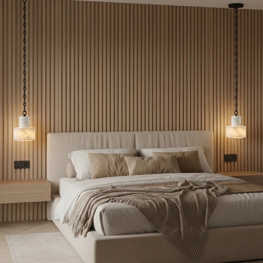 Modern Alabaster Art Glass Pendant Lights in Bedroom Interior