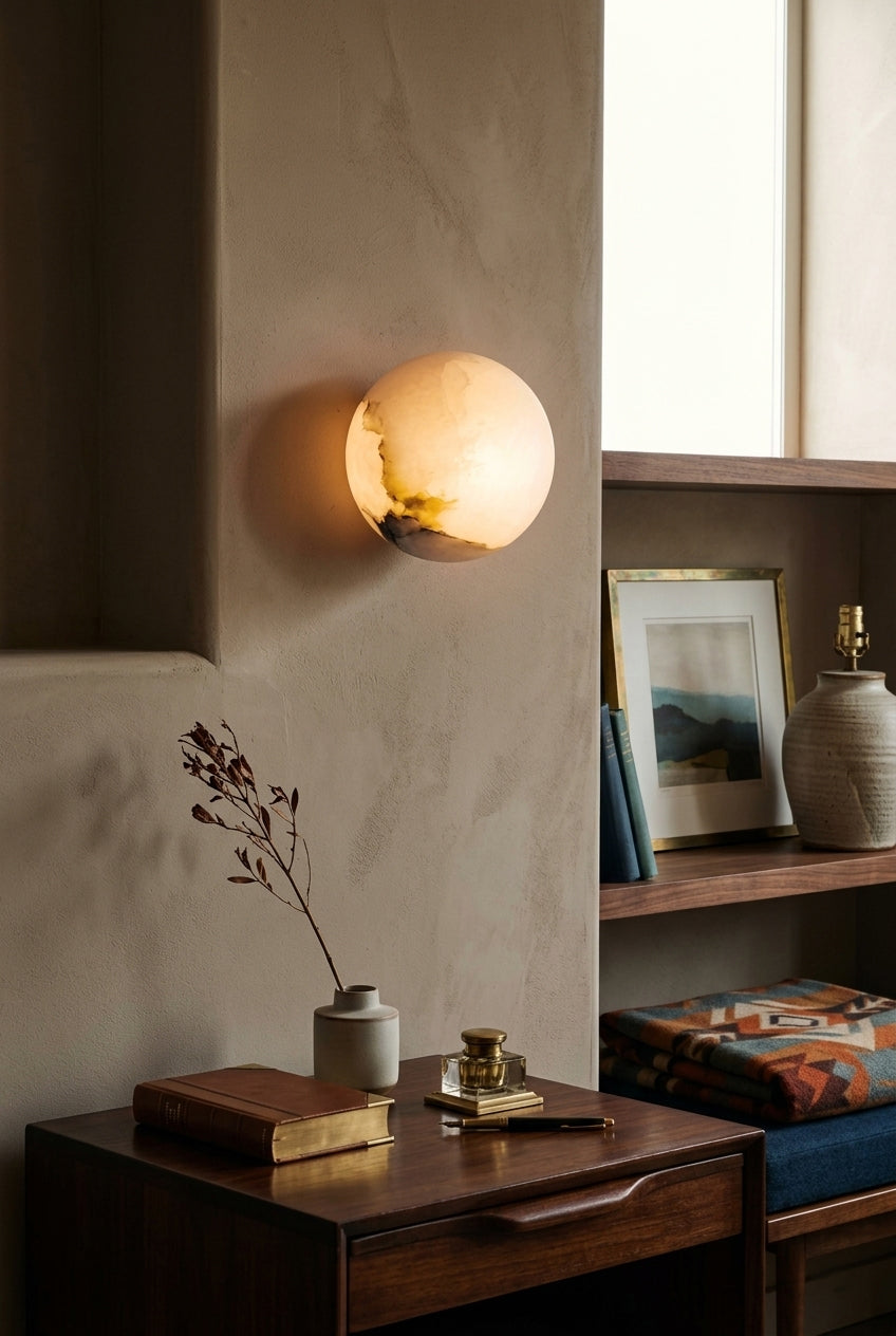 Alabaster Minimalist Round Wall Sconce