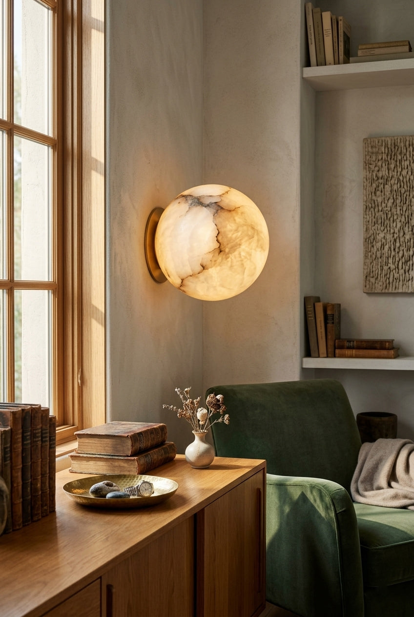Alabaster Minimalist Round Wall Sconce