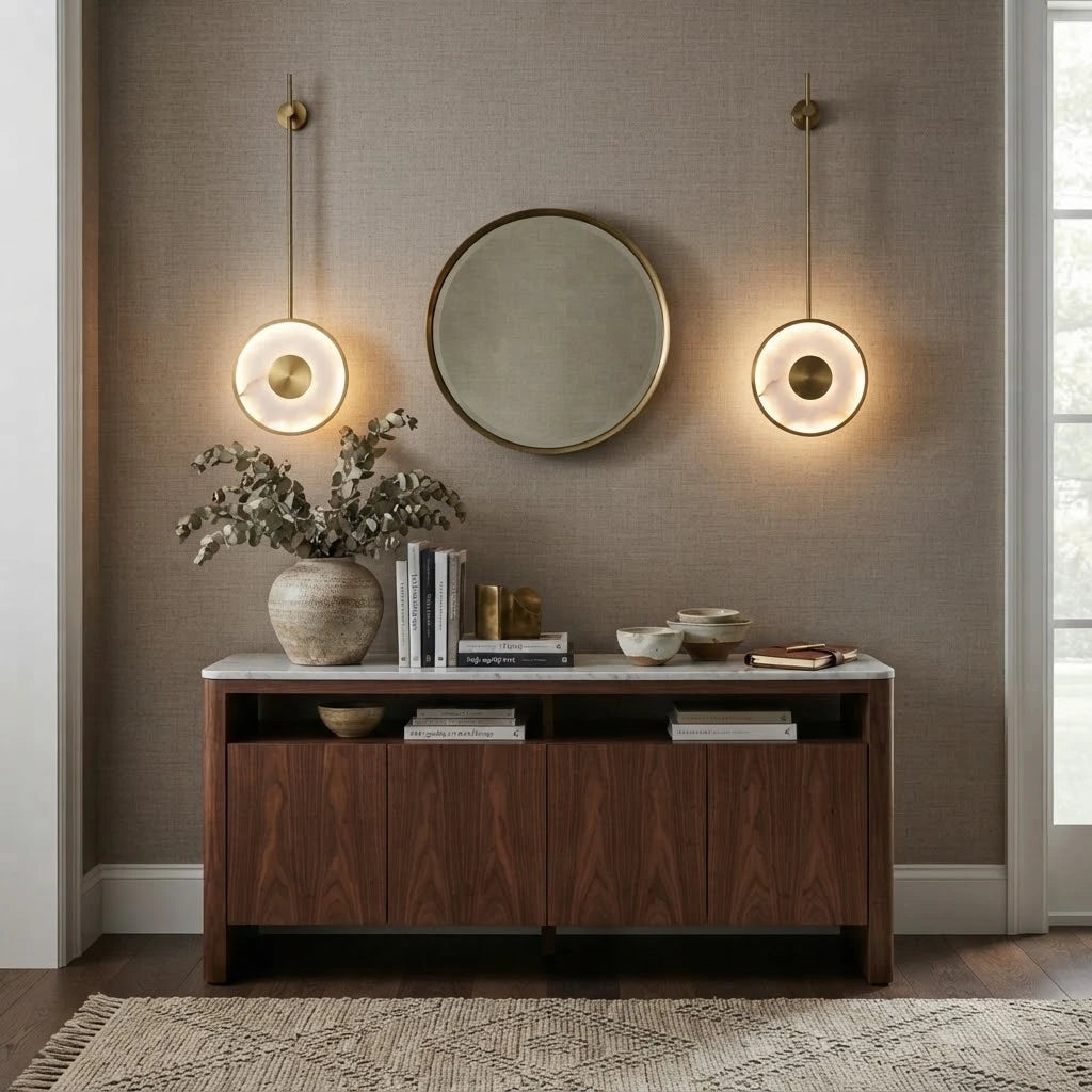 Modern Alabaster Ring Wall Sconce in Luxury Entryway Foyer